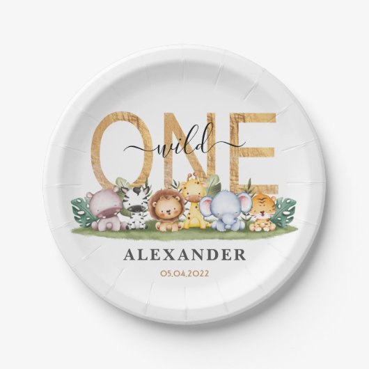 Safari Wild One Birthday Paper Borden Papieren Bordje (Voorkant)
