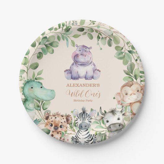 Safari Wild One Birthday Papieren Bordje (Voorkant)