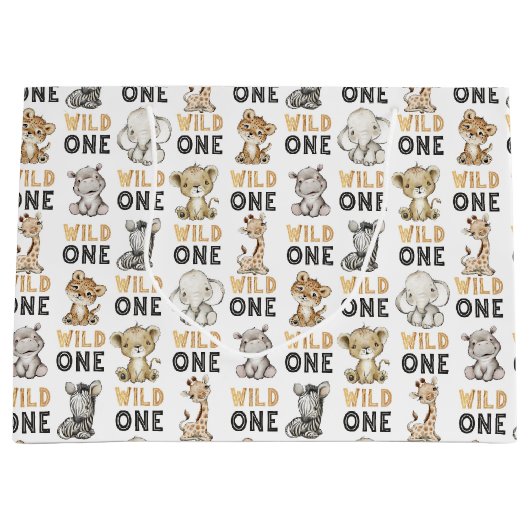 Safari Wild One Birthday Party Groot Cadeauzakje (Voorkant)