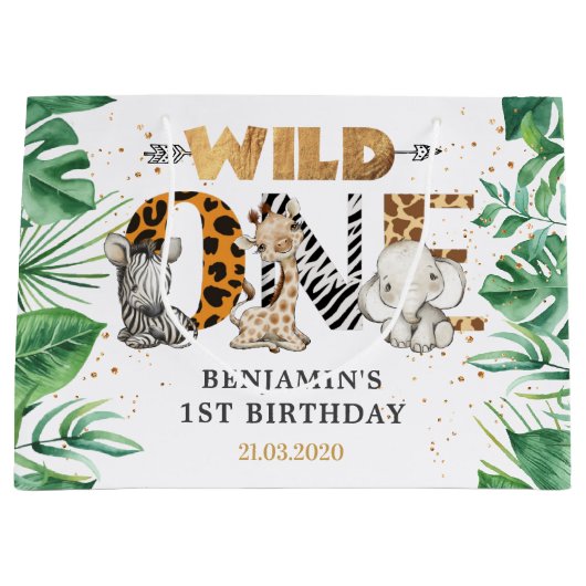 Safari Wild One Birthday Party Groot Cadeauzakje (Voorkant)