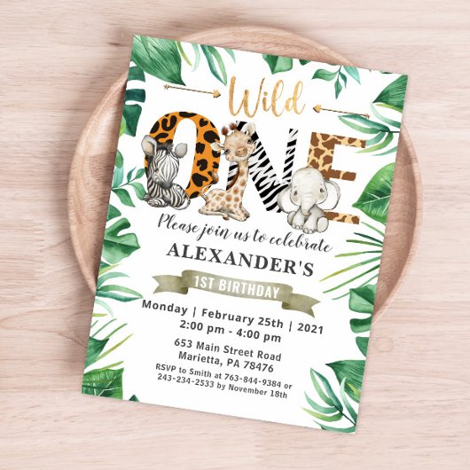 Safari Wild One Birthday Party Invitation Briefkaart