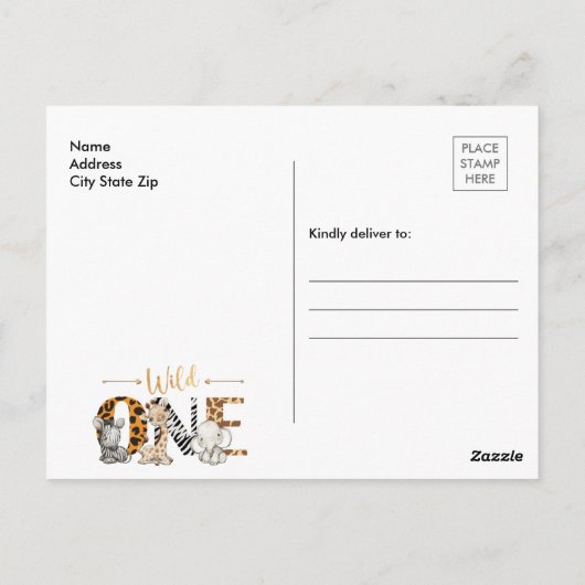 Safari Wild One Birthday Party Invitation Briefkaart (Achterkant)