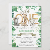 Safari Wild One Birthday Party Invitation Kaart (Voorkant)