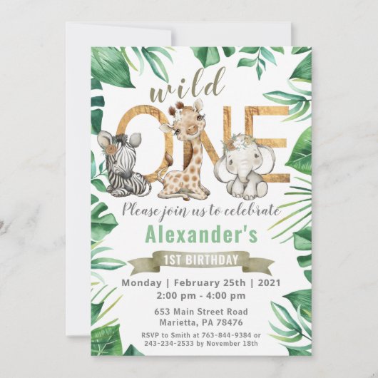 Safari Wild One Birthday Party Invitation Kaart (Voorkant)