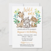 Safari Wild One Birthday Party Invitation Kaart (Voorkant)
