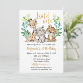 Safari Wild One Birthday Party Invitation Kaart (Staand voorkant)
