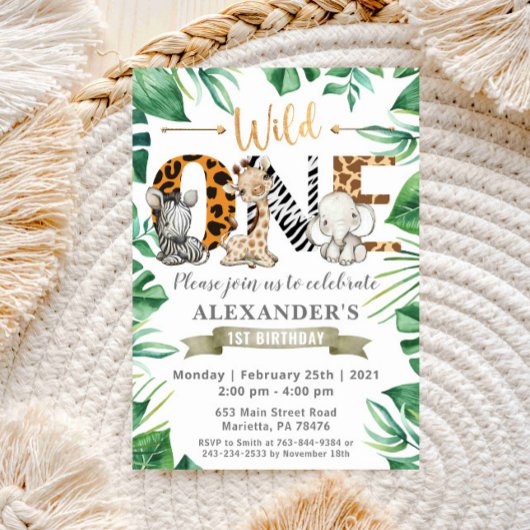 Safari Wild One Birthday Party Invitation Kaart