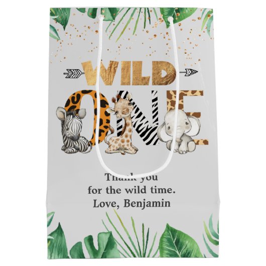 Safari Wild One Birthday Party Medium Cadeauzakje (Achterkant)
