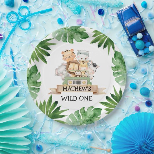 Safari Wild One Birthday Party Paper Borden Papieren Bordje (Feest)