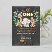 Safari Wild One Birthday Party Real Folie Uitnodiging (Staand Voorkant)