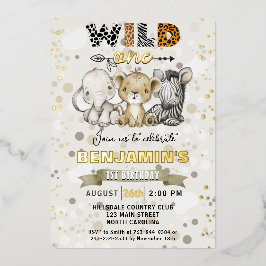 Safari Wild One Birthday Party Real Gold Foil Folie Uitnodiging