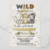 Safari Wild One Birthday Party Real Gold Foil Folie Uitnodiging (Voorkant)