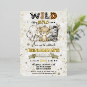 Safari Wild One Birthday Party Real Gold Foil Folie Uitnodiging (Staand Voorkant)