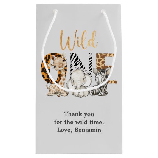 Safari Wild One Birthday Party Small Gift Bag Klein Cadeauzakje (Achterkant)