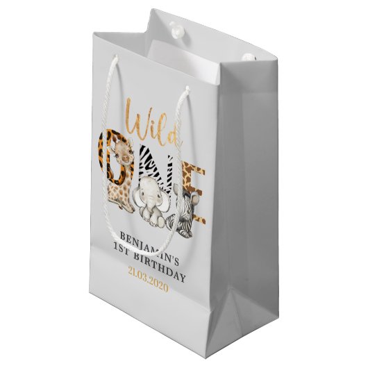 Safari Wild One Birthday Party Small Gift Bag Klein Cadeauzakje (Voorkant Gekanteld)