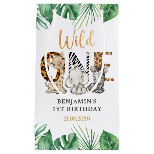 Safari Wild One Birthday Party Small Gift Bag Klein Cadeauzakje (Voorkant)