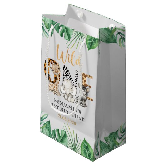 Safari Wild One Birthday Party Small Gift Bag Klein Cadeauzakje (Voorkant Gekanteld)