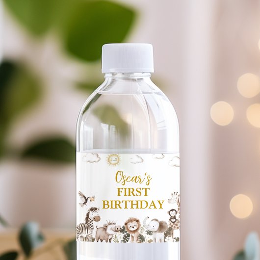 Safari Wild One Birthday Party Water Bottle Label Waterfles Etiket