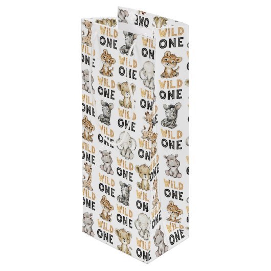 Safari Wild One Birthday Party Wijn Cadeautas (Achterkant Gekanteld)