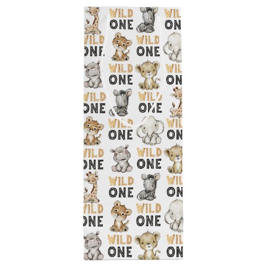 Safari Wild One Birthday Party Wijn Cadeautas (Achterkant)