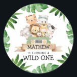 Safari Wild One Birthday Ronde Sticker<br><div class="desc">Safari Wild One Birthday Round Stickers zijn geweldig voor envelopsluitingen of gunsten aan stickers. Overeenkomende objecten in ons ontwerp van Cava-winkels</div>