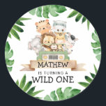 Safari Wild One Birthday Ronde Sticker<br><div class="desc">Safari Wild One Birthday Round Stickers zijn geweldig voor envelopsluitingen of gunsten aan stickers. Overeenkomende objecten in ons ontwerp van Cava-winkels</div>