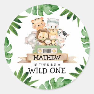Safari Wild One Birthday Ronde Sticker