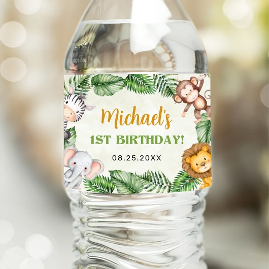 Safari Wild One Birthday Waterfles Etiket