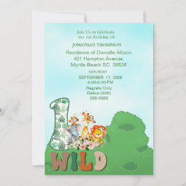 Safari Wild One Blue Green Birthday Party Kaart