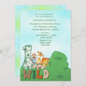 Safari Wild One Blue Green Birthday Party Kaart (Voorkant / Achterkant)