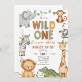 Safari Wild One boy 1e verjaardag uitnodigen. Kaart (Voorkant / Achterkant)