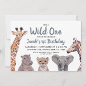 Safari Wild One Boy 1st Birthday Kaart (Voorkant)