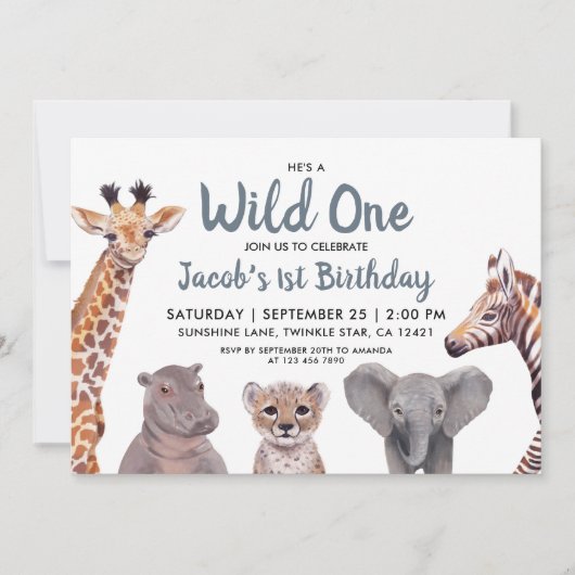 Safari Wild One Boy 1st Birthday Kaart (Voorkant)