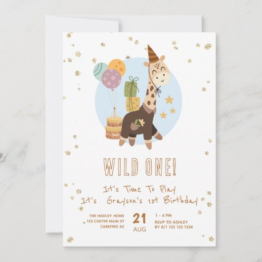 Safari Wild One Boy 1st Birthday Kaart (Voorkant)