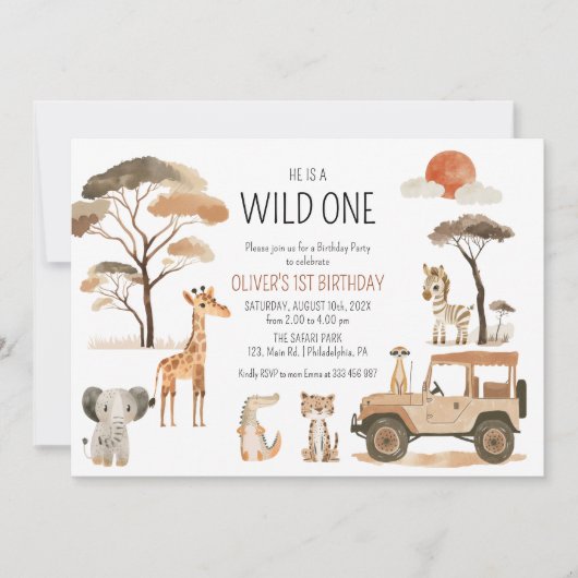 Safari Wild One Boy 1st Birthday Save The Date (Voorkant)