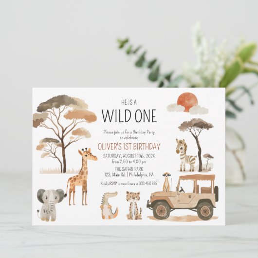 Safari Wild One Boy 1st Birthday Save The Date (Staand voorkant)