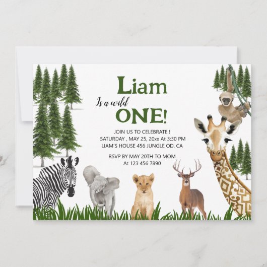 Safari Wild One Boy 1st Birthday Uitnodiging (Voorkant)