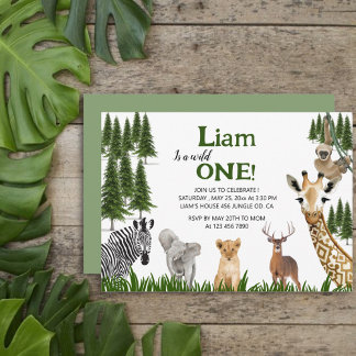 Safari Wild One Boy 1st Birthday Uitnodiging