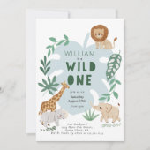 Safari Wild One Boy 1st Birthday Uitnodiging (Voorkant)