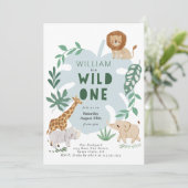 Safari Wild One Boy 1st Birthday Uitnodiging (Staand voorkant)