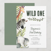 Safari Wild One Boy Eerste Verjaardag Uitnodiging (Voorkant / Achterkant)
