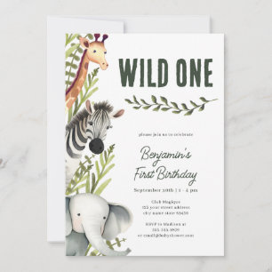Safari Wild One Boy Eerste Verjaardag Uitnodiging