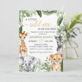 Safari Wild One Dieren Baby shower Invitation Kaart (Staand voorkant)