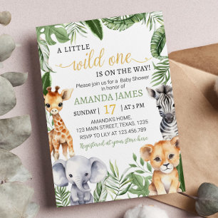 Safari Wild One Dieren Baby shower Invitation Kaart