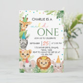 Safari Wild One First Birthday Invitation Kaart (Staand voorkant)