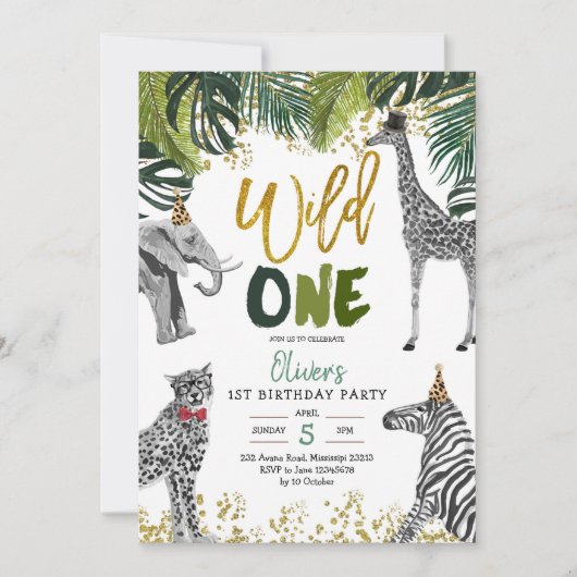 Safari Wild One First Birthday Invitation Kaart (Voorkant)