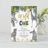 Safari Wild One First Birthday Invitation Kaart (Staand voorkant)