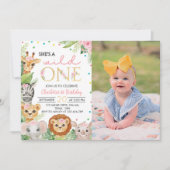 Safari Wild One First Birthday Invitation Kaart (Voorkant)