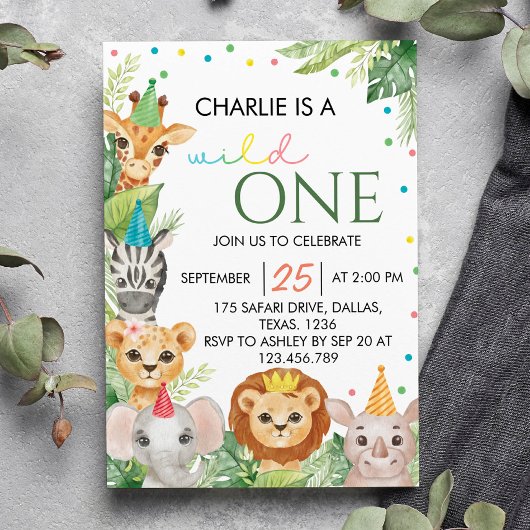 Safari Wild One First Birthday Invitation Kaart