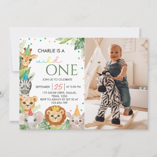 Safari Wild One First Birthday Invitation Kaart (Voorkant)